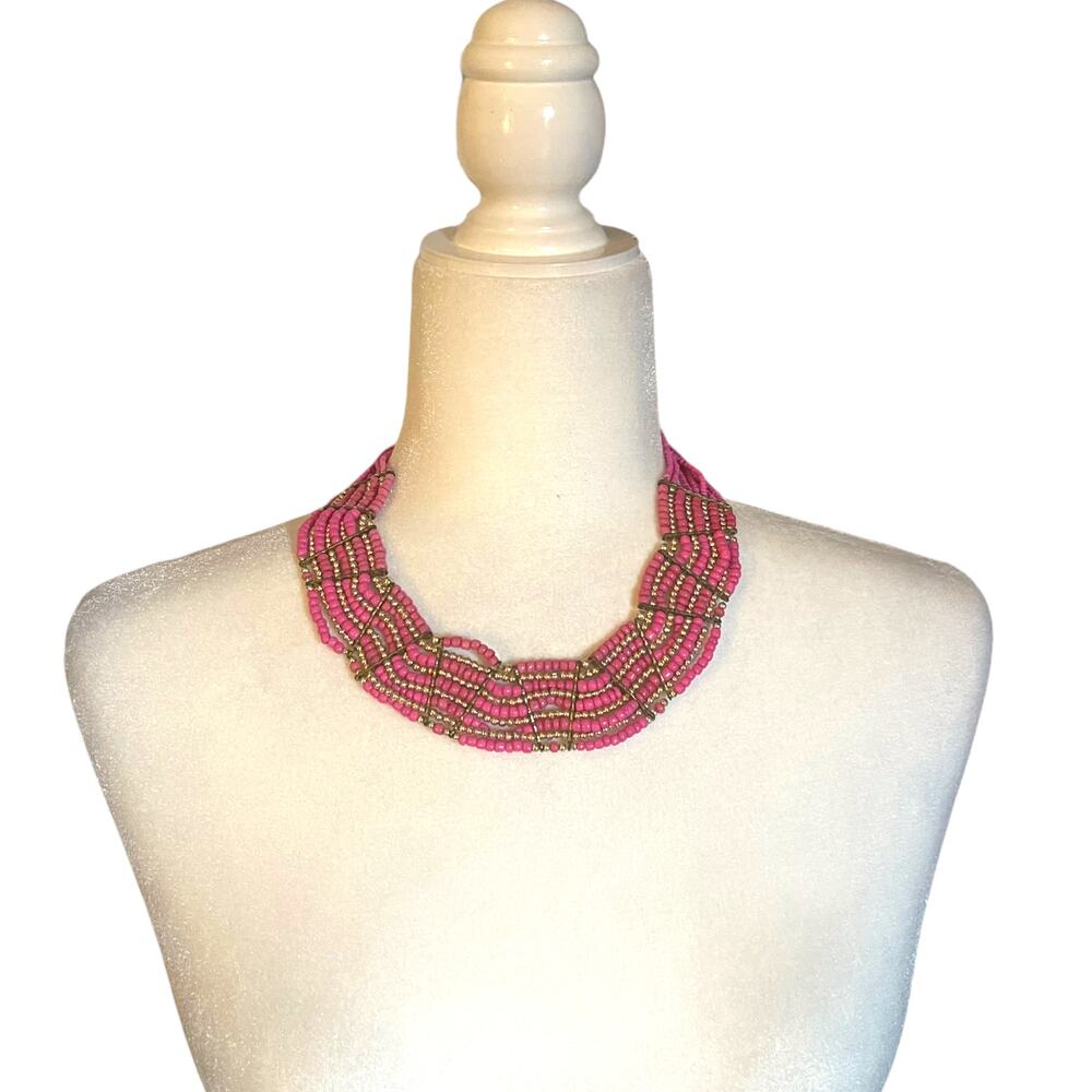 PINK AND GOLD BEADED BIB NECKLACE-IMPRESSIVE STATEMENT PIECE, BRAND NEW!